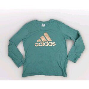Adidas long Sleeve Ladies Women's Medium Green Gold Metallic Logo Shirt
